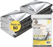Pack of 50- SAFECASTLE Emergency Mylar Blankets 130 * 210 Cm for Outdoor, Travel