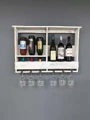 Amish Made 6 Bottle Wine Rack - Wall Mount Wine Storage & Glass Hanger