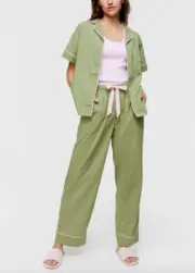 NEW PETER ALEXANDER GREEN COTTON SHIRT TOP & PANTS PJ SET XL RRP$149.90