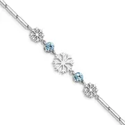 6.5 Inch Sterling Silver Rh-Plated Crystal Snowflake W/1In Ext Bracelet