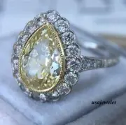 Pear Shape Real Citrine 3CT Engagement Wedding Jewelry Ring 14K 2-Tone Gold Over