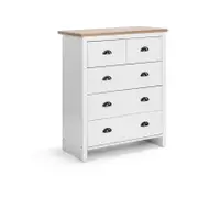 Hampton Chest 5 Drawers Tallboy Storage Dresser Storage Cabinet White And Woodgrain