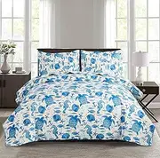 Ocean Bedding Coastal Beach Quilt Set Twin Size - Lightweight Summer Bedspread Coverlet - Home Collections Reversible Sea Turtle Blue Quilt