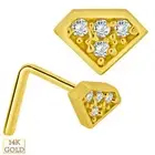 14k Solid Yellow Gold Diamond Design 4 Round Clear Zircon L-Shape Nose Ring