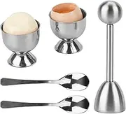 JANKOW Egg Cracker Topper Set, Soft Hard Boiled Eggs, Separator Holder, Include 2 Egg Spoons and 2 Egg Cups 1 Shell Remover, Stainless Steel for Breakfast Kitchen Tool