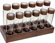VALICLUD Wooden Lid Bean Storage Box Walnut Base Air Valve Glass Vials Single Dose Storage for Coffee