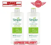 2 x 400ML Simple Kind To Skin Micellar Cleansing Water Boost Skin Hydration