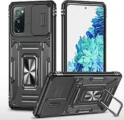 Ylzhe for Samsung Galaxy S20 FE Case, Galaxy S20 FE Case with Slide Camera Cover 360° Rotation Ring Kickstand Military-Grade Phone Case with Kickstand, Phone Case for Samsung S20 FE 5G Black