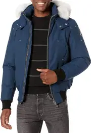 Moose Knuckles Men's Ballistic Bomber Jacket Jasper Blue with White Fur NWT XL