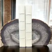 Agate Bookends Crystal Geode Center Natural Stone Book End Bookshelf Decor (DG)