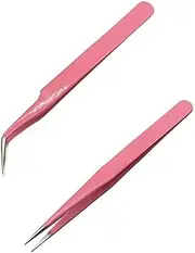 Pack of 2 Eyelash Tweezers, Stainless Steel Straight and Curve Tip Tweezers, Eyelash Tweezers for Eyelash Extensions