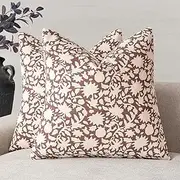 [Foindtower] Set of 2 Decorative Neutral Floral Throw Pillow Covers Accent Farmhouse Cushion Covers Boho Vintage Pillowcase for Couch Sofa Bedroom Living Room Home Decor Outdoor,24×24 Inch,Wine Red