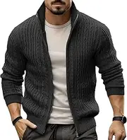 [Generic] Men's Thick Zip Up Texture Knitted Cardigan Zip Up Stand Collar Knitted Sweater Zipper Cardigan Sweater for Men