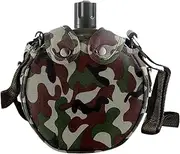 Canteen 5x7x2 Leakproof Stainless Steel Canteen with Camouflage Cover & Strap, Portable Multi-Functional Water Bottle for Outdoor Camping Hiking, 550ML Water Bottle with Strap