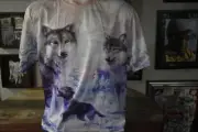 Howling Wolf Clothing Polyester t-shirt full wolf family front back pink SZ-M