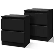 ALFORDSON Set of 2 Bedside Table - Meg Handle-free Nightstand (Black)