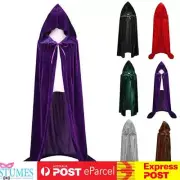 K662 Halloween Hooded Velvet Cloak Cape Medieval Wizard Costume Witch Vampire