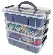 Stackable Storage Container with 2 Trays - - Craft Storage/Craft Gray