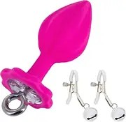 Waterproof Pull Ring Butt Plug Silicone Butt Plug with Female Masturbation Training Adjustable Nipple Clamp Anal Sex Toy
