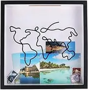 Travel Adventure Archive Shadow Box for Memories,Unique Ticket Box Frame for Date Night Souvenirs,Personalized Shadow Box with Slots for Coins,Photos,Money,Stamps(Black,12x12 inch)