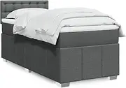 Box Spring Bed Fabric King Single Dark Grey Mattress, Bedroom Beds Frame for Floor, Bedframe w/Slats, Floating, Loft, Rolling (203 x 107 x 100.5 cm)