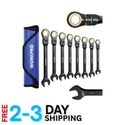 8-Piece Anti-Slip Ratcheting Wrench Set - Flex-Head Flexibility for Mechanics