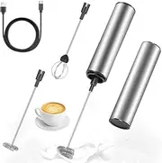 Electric Milk Frother, Milk Frother Stick, USB Rechargeable Milk Frother, Portable Electric Foam Maker Stainless Steel Mixer for Coffee, Cream, Cappuccino, Latte