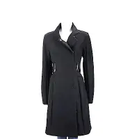 在飛比找Yahoo奇摩購物中心優惠-Max Mara-SPORTMAX 羊皮腰封造型黑色混紡羊毛