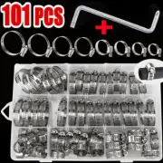 101PCS Hose Clamp Adjustable Stainless Steel Worm Gear Automotive Fixed 8-44mm