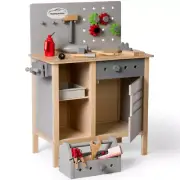 mamamemo Kid Wooden Pretend Play Toy Tool Work Bench Gear Hammer Screwdriver Set
