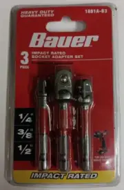 NEW Bauer 3 Piece Impact Rated Socket Adapter Set Heavy Duty 1/4" 3/8" 1/2"
