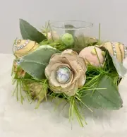 New Easter Capiz Centerpiece Candleholder Dragonfly Egg Decor