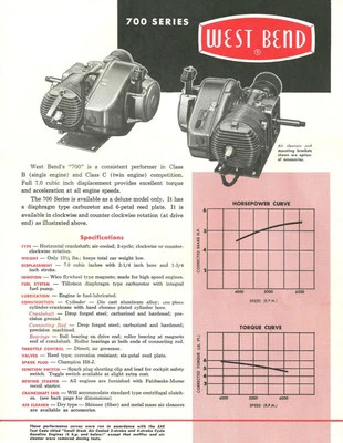 Vintage & Very Rare 1960 West Bend 700 Go-Kart Engine Specifications Sheet