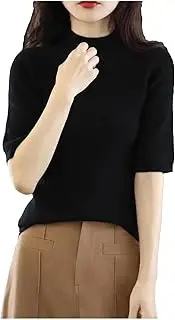 [Generic] Women's Summer Solid Knitted Sweater Casual Mock Neck Short Sleeve Pullovers Jumper