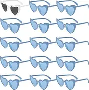 [ZCOINS] 15 Pairs White Blue Heart Shaped Sunglasses for Girls Women Bridesmaid Party Decorations Proposal Gifts, Love Heart Glasses Vintage Retro Sunglasses for Women Bride Wedding