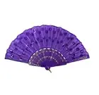 Girl's Folding Fabric Hand Fan Purple Costume Geisha Flamenco Factory Seconds
