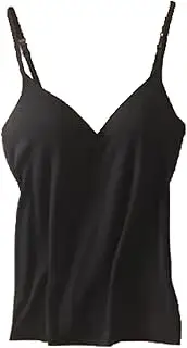 XWSM Women V Neck Camisole Tank-Top Built-in Bra Padded Cotton Undershirt Spaghetti Strap Camisoles Sport Yoga Pajama (Color : Black, Size : M/Medium), Black