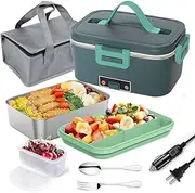 Portable Food Warmer, Electric Lunch Box for Adults, 80W Fast Heating Food with 1.8L Stainless Steel Container, 12V/24V Heated Lunch Box for Car Truck Home, Gifts for Lover