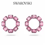 SWAROVSKI 施華洛世奇 MILLENIA 大圈耳環, 八角形切割SWAROVSKI 水晶, 粉紅色, 鍍白金色