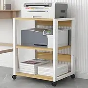 YVYKFZD Mobile Printer Stand, Height Adjustable Printer Table, Heavy Duty Printers Shelf with Storage Shelf, Industrial Rolling Printer Cart, for Office Home(Light Walnut,3 Tiers H27.1/69cm)