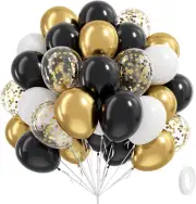 Black White and Gold Balloons, 60Pcs 12Inch Black White Metallic Gold Confetti B