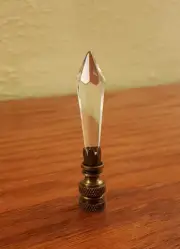 Crystal Lamp Finial Topper Faceted Cone Shape Antique Color Brass Base Large 3"