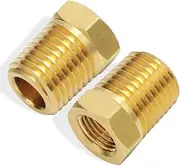 1/4 Inch NPT Male Thread to 1/8 Inch NPT Female Thread Brass Pipe Fitting, Reducing Hex Head Hose Bushing Adapter Convert Pack of 2
