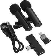 HAKIDZEL Portable Wireless Microphone for Content Creators Dual Device Clip Lapel Mic with Noise Cancelling for Outdoor Interviews Live Streaming and Recording Compatible