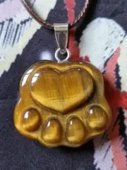 Hand Carved Golden Tigers Eye Crystal Paw Pendant 1in Dog Cat Lover Gift