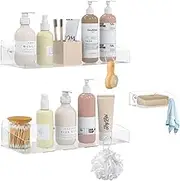 Durmmur Acrylic Shower Caddy with Soap Dish, 3Pack Clear Adhesive Bathroom Shower Shelves Organizer, Transparent Floating Shelf for Wall Storage Shower Mirror, With Hook
