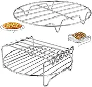 [GWY] Air Fryer Rack, Set of 2 Multi-purpose Accessories, Metal Double Layer Wire Rack with Skewer, for Ninja, Power XL, Cosori, Instant Pot, Gourmia, Chefman, Dishwasher Safe