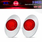 2 Pcs 3" Mini Oval 3 LED Red Clearance Side Marker Lights Truck Trailer Chrome