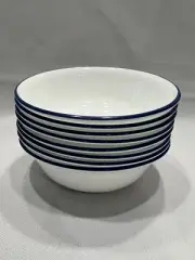 8pc Corelle Winter Frost Blue Trim Soup Bowls, Made In USA, A2366