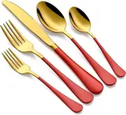 20-Piece Gold and Red Silverware Set 18/0 Stainless Steel Flatware Red Handle